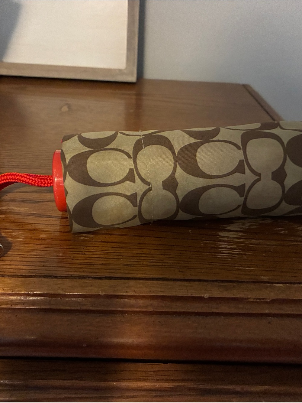 Coach Brown Signature Umbrella Sleeve with Red/Orange Accent